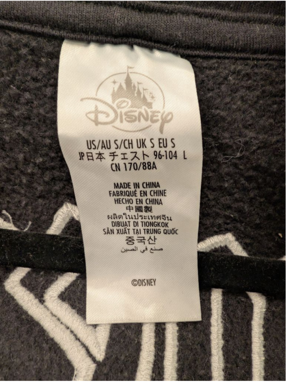 Disney Black Disneyland Authentic Original Logo Full-Zip Hoodie S Oversized Boxy - Picture 4 of 7